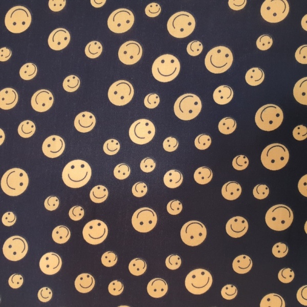 Polycotton Smiley Faces BLACK